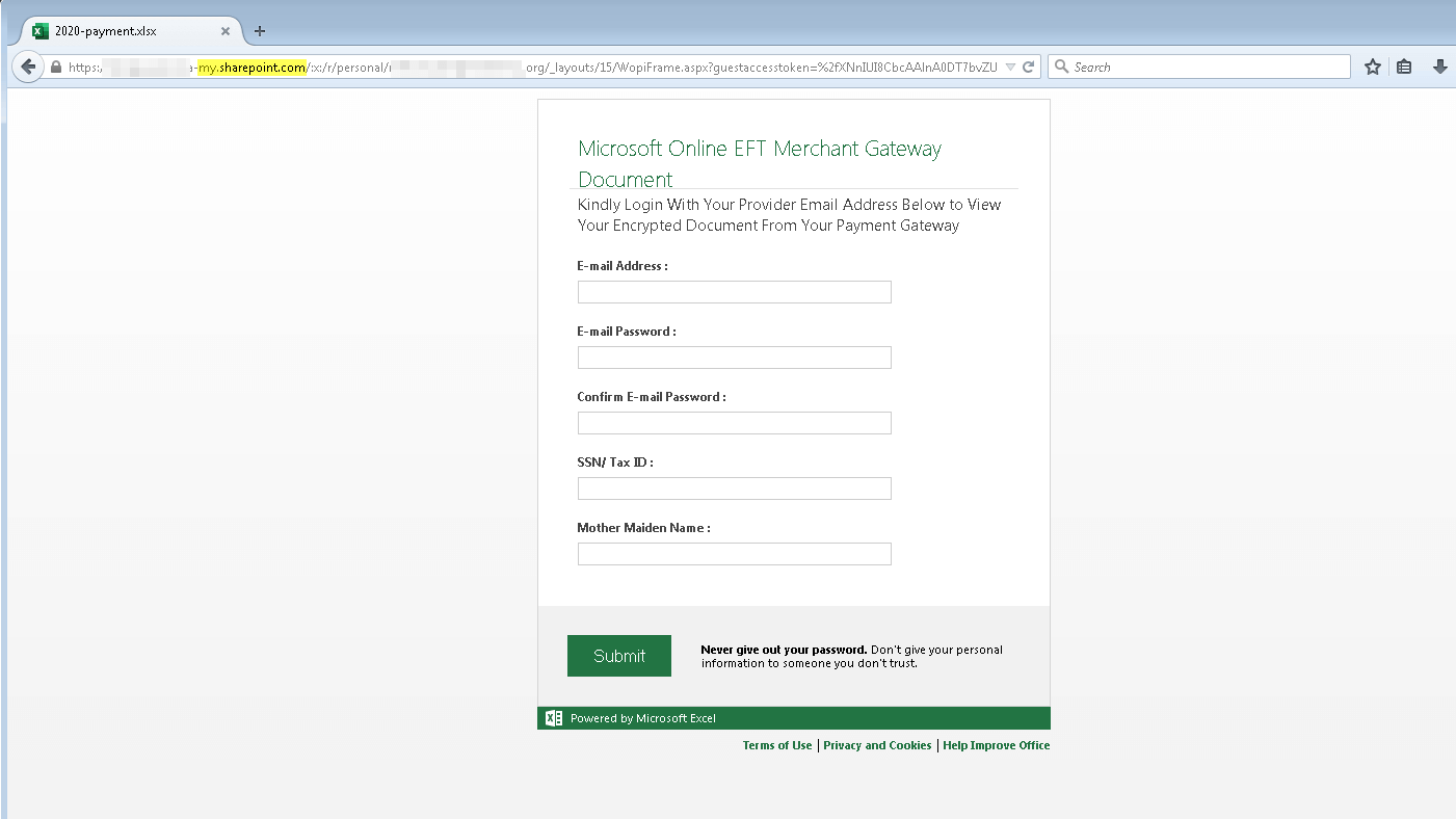 A screenshot of the phishing website. (Source: Zix | AppRiver)