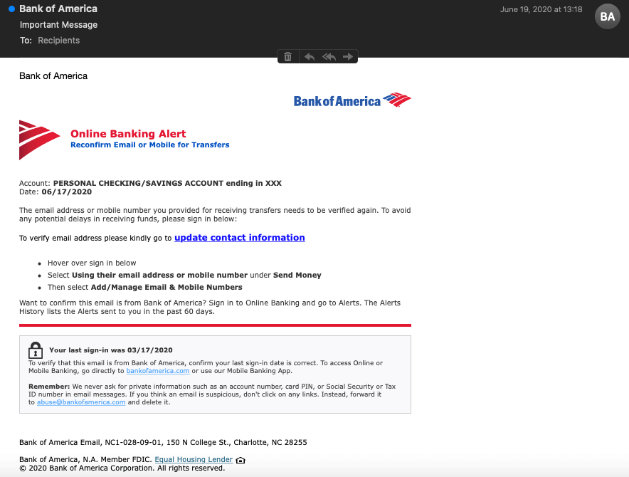 Bank of America Phishing Email Used Numerous Tricks to Prey Upon
