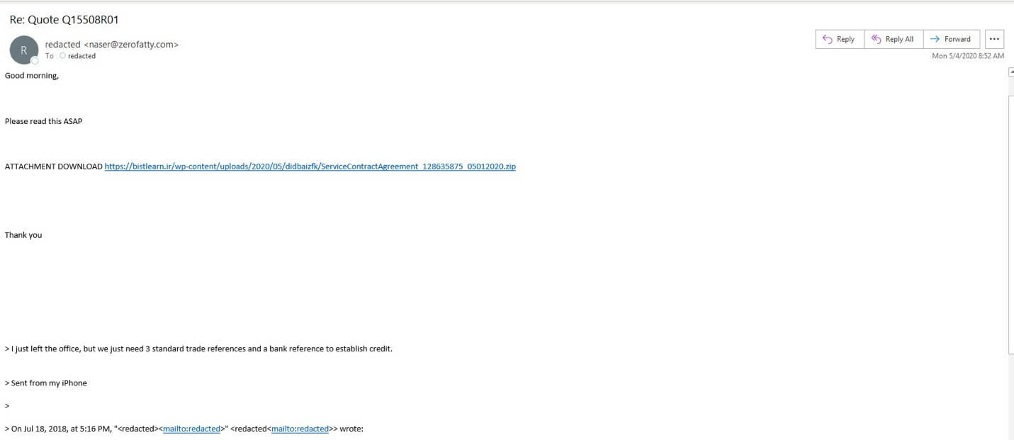 Screenshot of the Emotet attack email (Source: Zix | AppRiver)