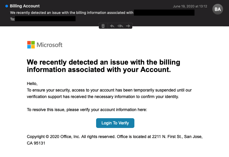 A screenshot of the phishing email. (Source: Zix | AppRiver)