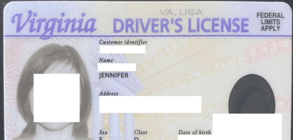 Screenshot of the front of "Jennifer's" driver's license. (Source: Zix)