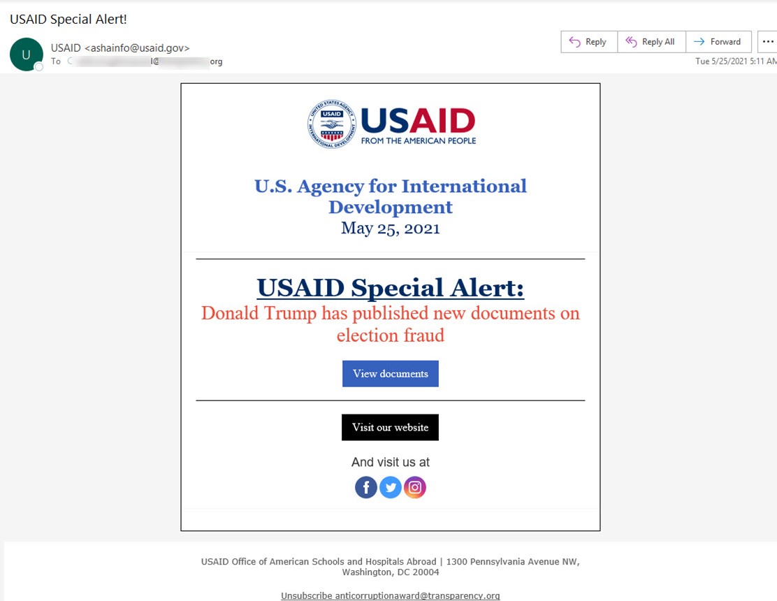 A screenshot of the fake USAID email. (Source: Zix | AppRiver)