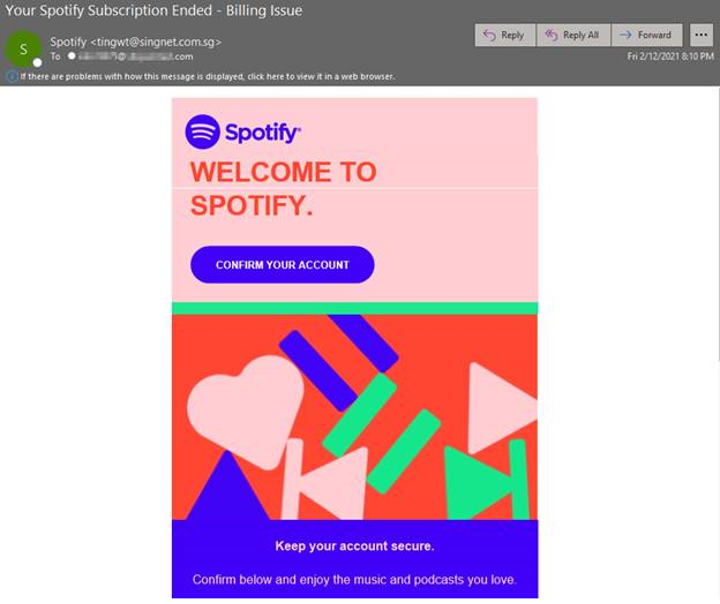 Fake Spotify billing error email. (Source: Zix | AppRiver)