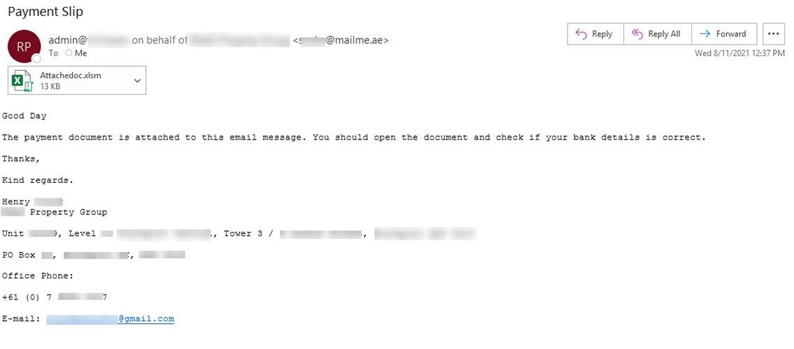 Screenshot of the attack email. (Source: Zix | AppRiver)