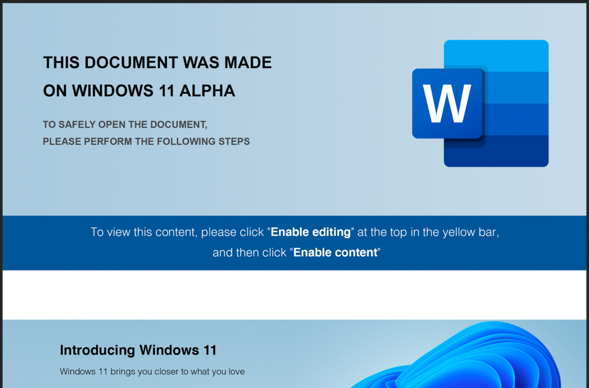 Screenshot of the one of the Windows 11-themed Word documents. (Source: Anomali)
