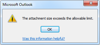 The attachment size exceeds the allowable limit - error message