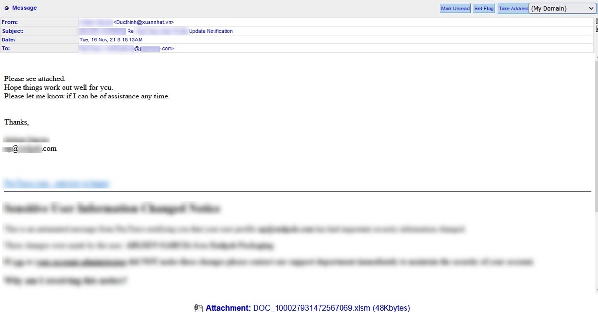 Screenshot of a second Emotet attack email. (Source: Zix | AppRiver)