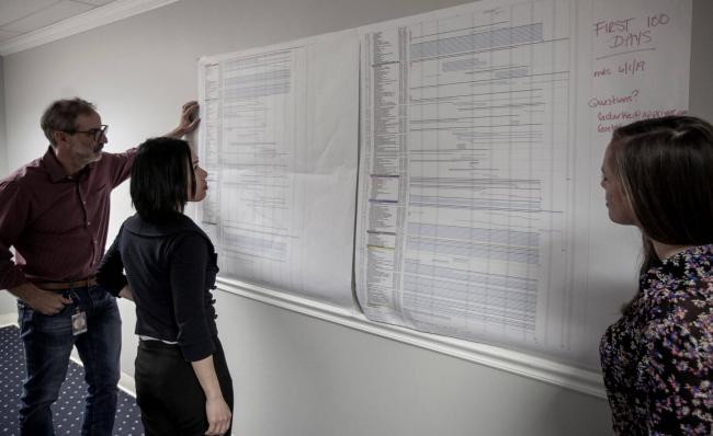 Team working at a whiteboard