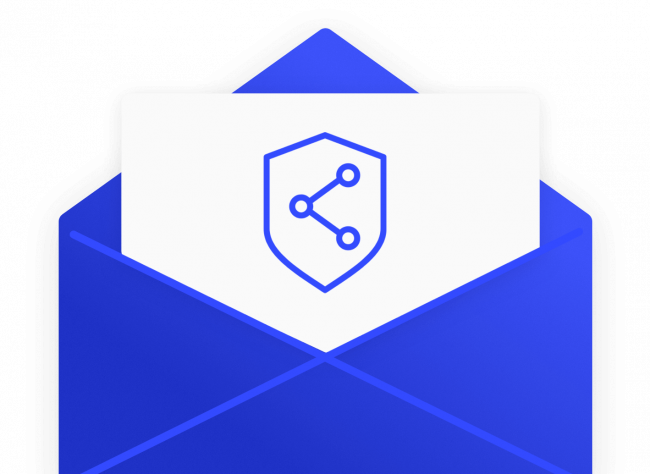 mail graphic with shielded share icon