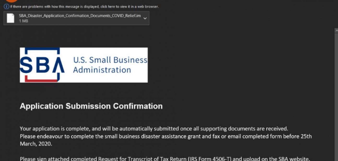 Email example of SBA attack