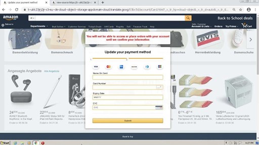 Phishing Amazon page